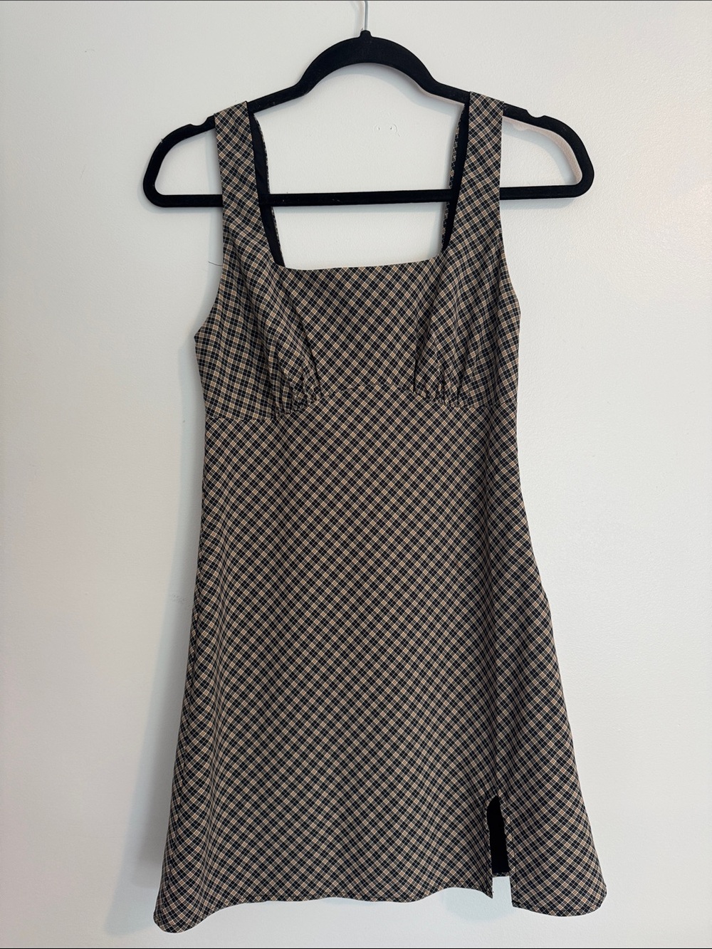 Plaid Square-Neck Mini Dress in Black and Tan | 90s Y2K Vibes